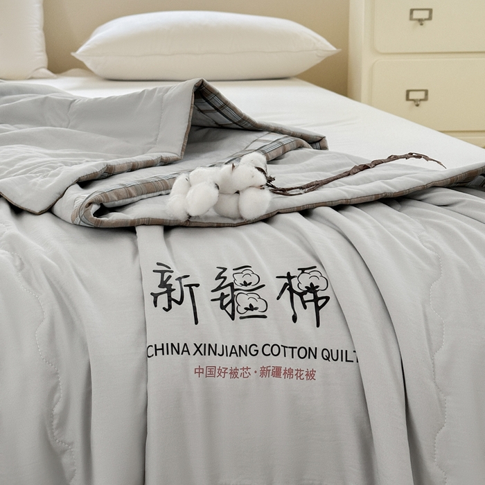 91家纺网 家纺一手货源 找家纺 蓝雀翎 2026新款水洗棉100%棉花夏被夏凉被空调被包检测 浅灰色