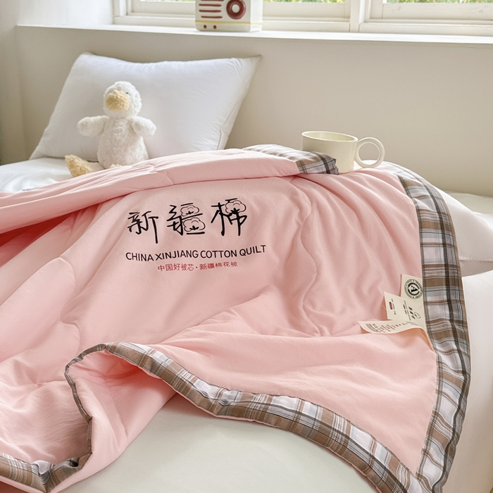 91家纺网 家纺一手货源 找家纺 蓝雀翎 2026新款水洗棉100%棉花夏被夏凉被空调被包检测 粉玉色