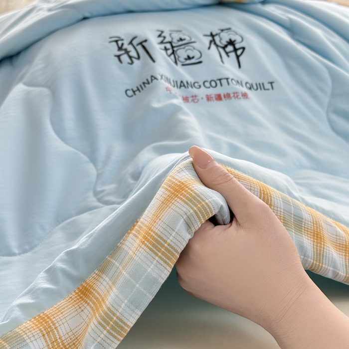 91家纺网 家纺一手货源 找家纺 蓝雀翎 2026新款水洗棉100%棉花夏被夏凉被空调被包检测 天蓝色