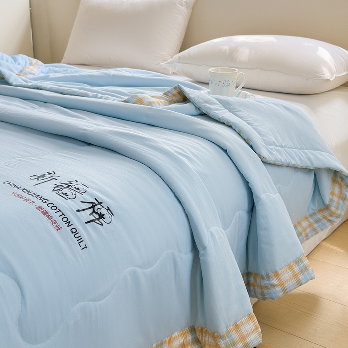 91家纺网 家纺一手货源 找家纺 蓝雀翎 2026新款水洗棉100%棉花夏被夏凉被空调被包检测 天蓝色