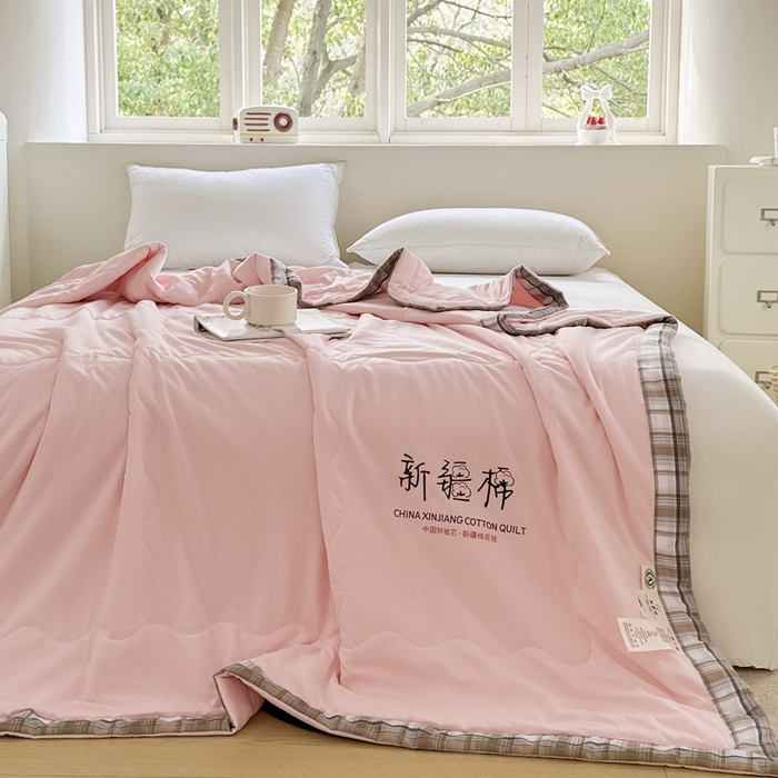 91家纺网 家纺一手货源 找家纺 蓝雀翎 2026新款水洗棉100%棉花夏被夏凉被空调被包检测 粉玉色