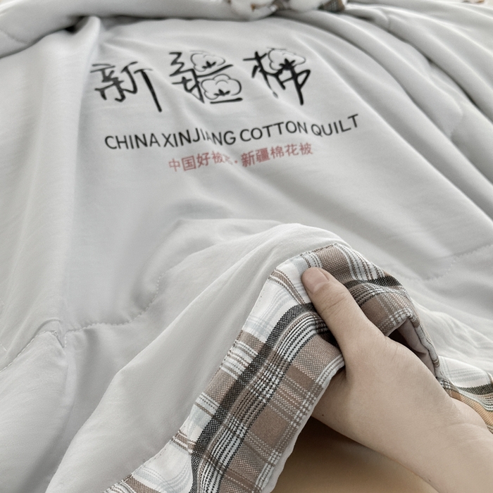 91家纺网 家纺一手货源 找家纺 蓝雀翎 2026新款水洗棉100%棉花夏被夏凉被空调被包检测 浅灰色