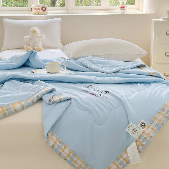 91家纺网 家纺一手货源 找家纺 蓝雀翎 2026新款水洗棉100%棉花夏被夏凉被空调被包检测 天蓝色