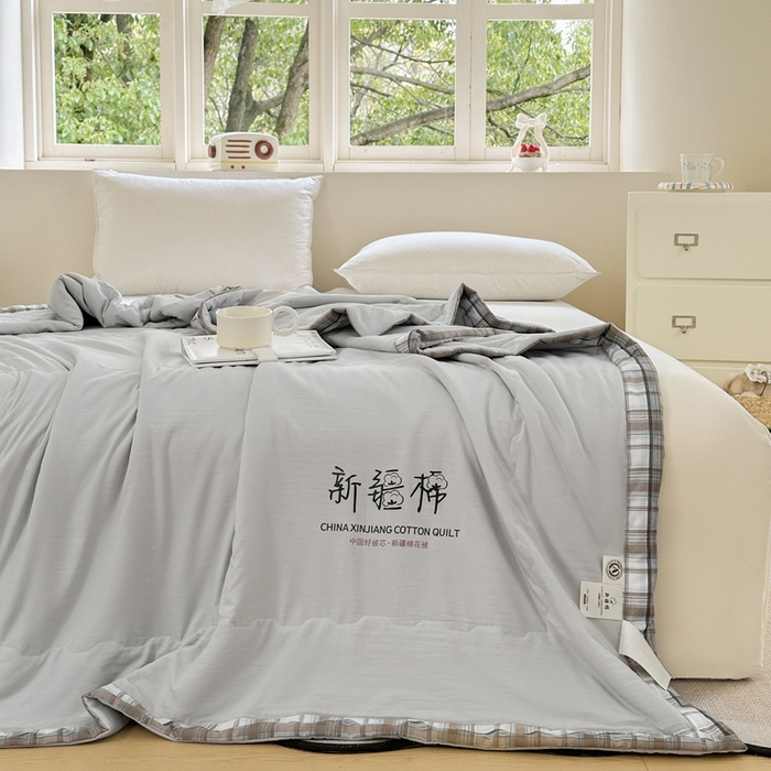 91家纺网 家纺一手货源 找家纺 蓝雀翎 2026新款水洗棉100%棉花夏被夏凉被空调被包检测 浅灰色