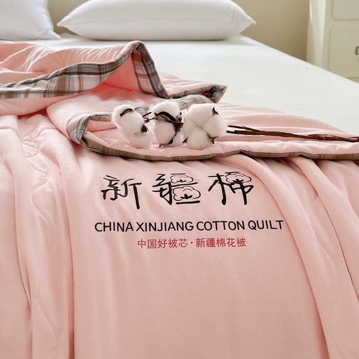 91家纺网 家纺一手货源 找家纺 蓝雀翎 2026新款水洗棉100%棉花夏被夏凉被空调被包检测 粉玉色