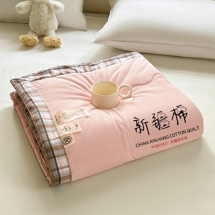 91家纺网 家纺一手货源 找家纺 蓝雀翎 2026新款水洗棉100%棉花夏被夏凉被空调被包检测 粉玉色