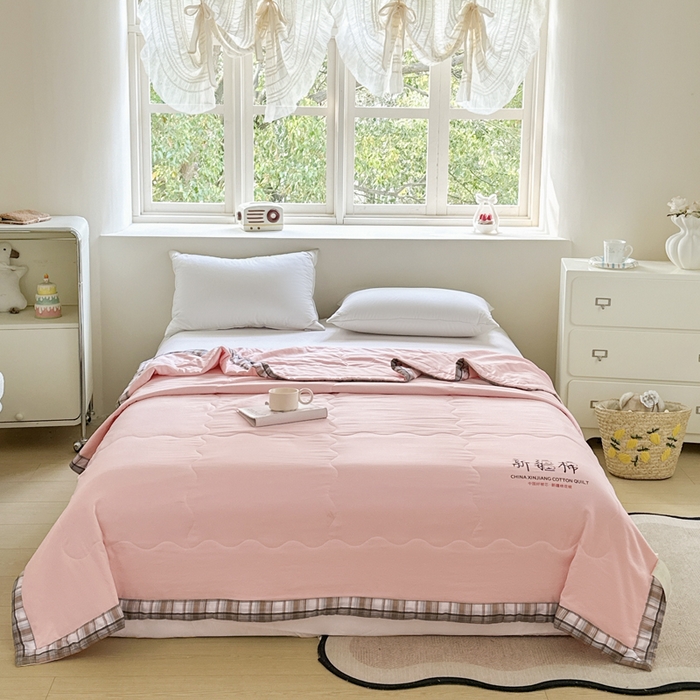 91家纺网 家纺一手货源 找家纺 蓝雀翎 2026新款水洗棉100%棉花夏被夏凉被空调被包检测 粉玉色