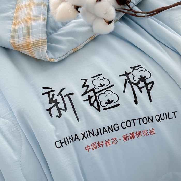 91家纺网 家纺一手货源 找家纺 蓝雀翎 2026新款水洗棉100%棉花夏被夏凉被空调被包检测 天蓝色