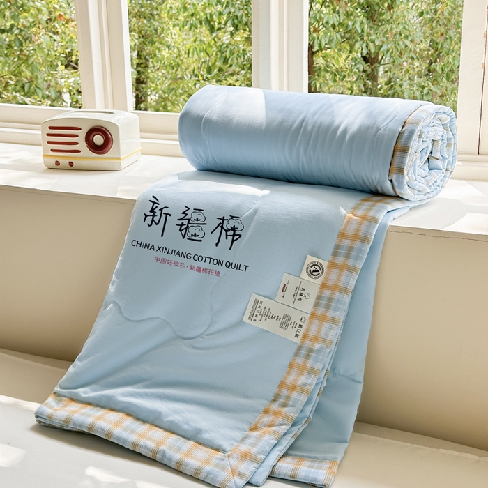 91家纺网 家纺一手货源 找家纺 蓝雀翎 2026新款水洗棉100%棉花夏被夏凉被空调被包检测 天蓝色