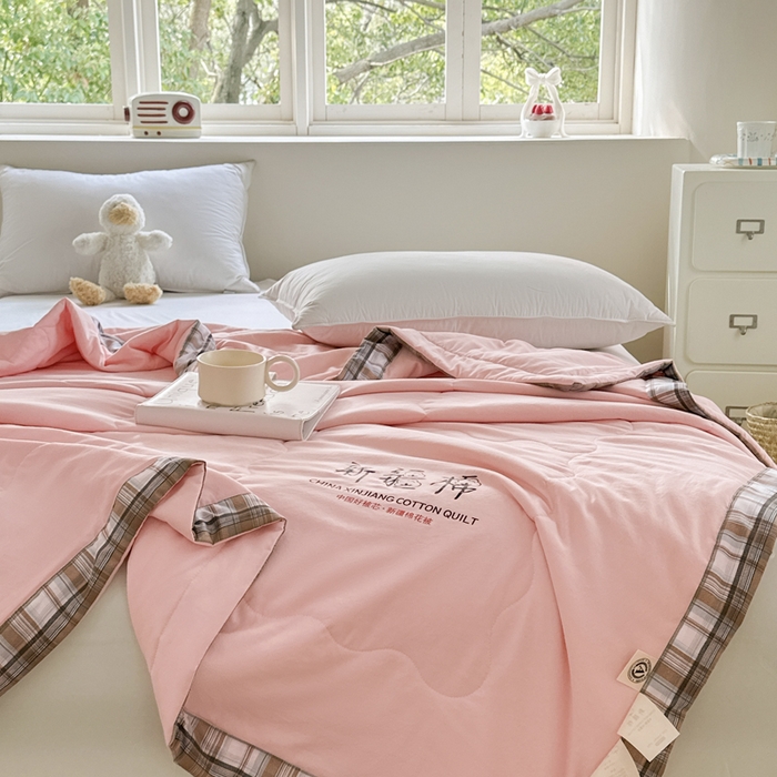 91家纺网 家纺一手货源 找家纺 蓝雀翎 2026新款水洗棉100%棉花夏被夏凉被空调被包检测 粉玉色