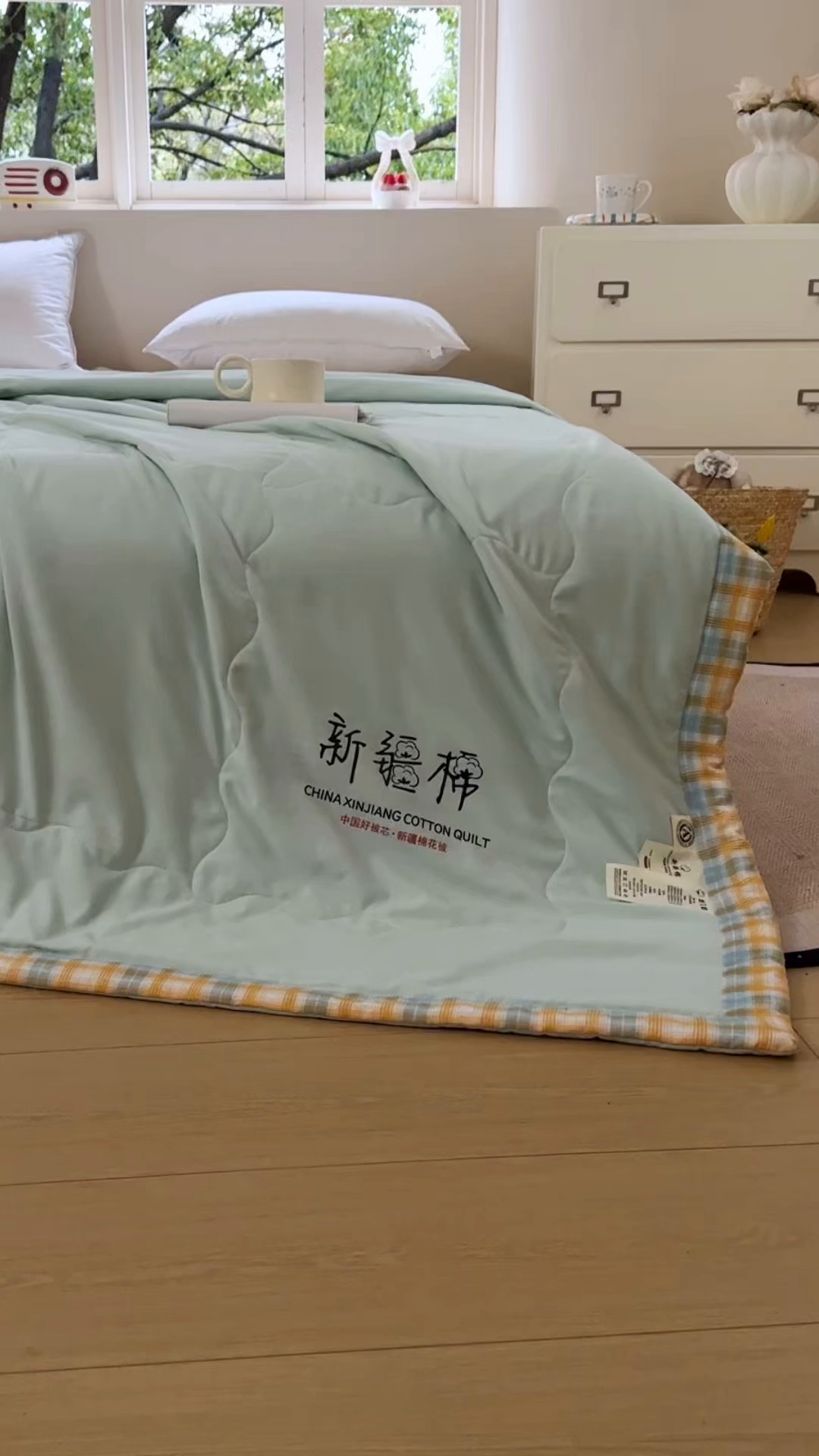 91家纺网 家纺一手货源 找家纺 蓝雀翎 2026新款水洗棉100%棉花夏被夏凉被空调被包检测 湖水绿