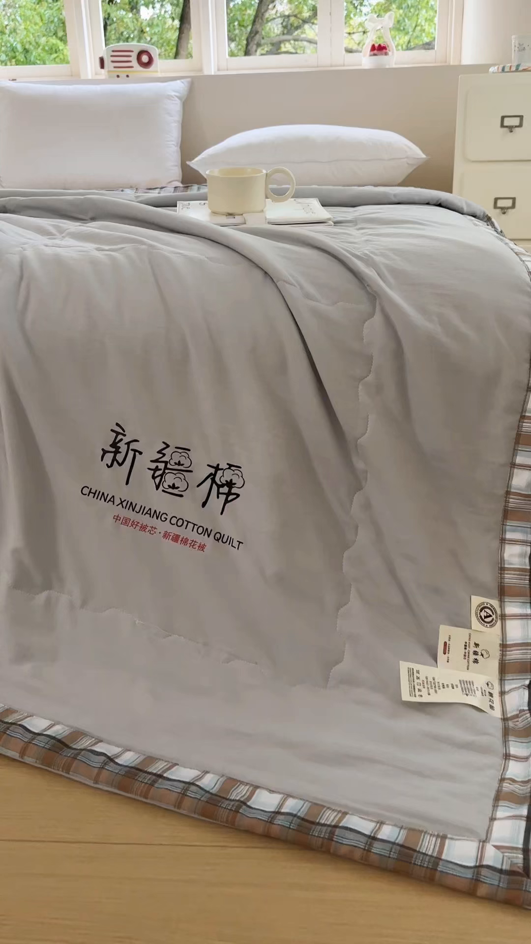 91家纺网 家纺一手货源 找家纺 蓝雀翎 2026新款水洗棉100%棉花夏被夏凉被空调被包检测 浅灰色