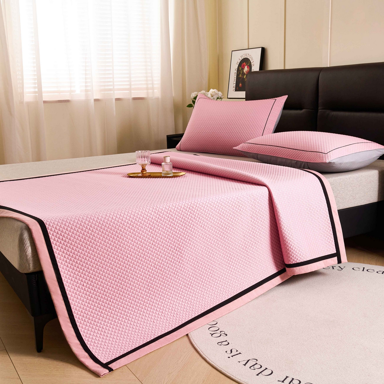 91家纺网 家纺一手货源 找家纺 （总）梵克保罗 2026春夏新款凉感豆豆席极简织带平席款凉席极简贴边款