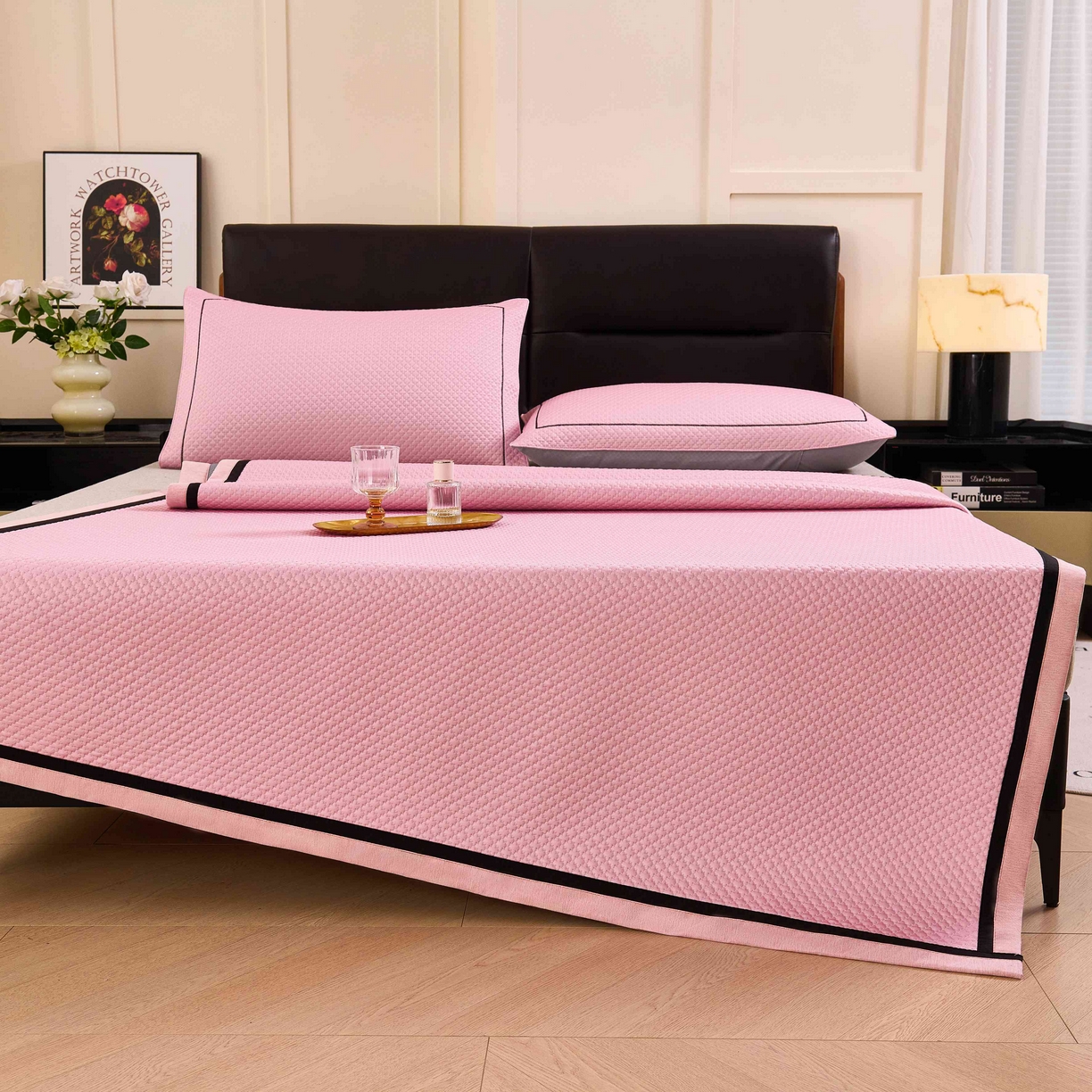 91家纺网 家纺一手货源 找家纺 （总）梵克保罗 2026春夏新款凉感豆豆席极简织带平席款凉席极简贴边款