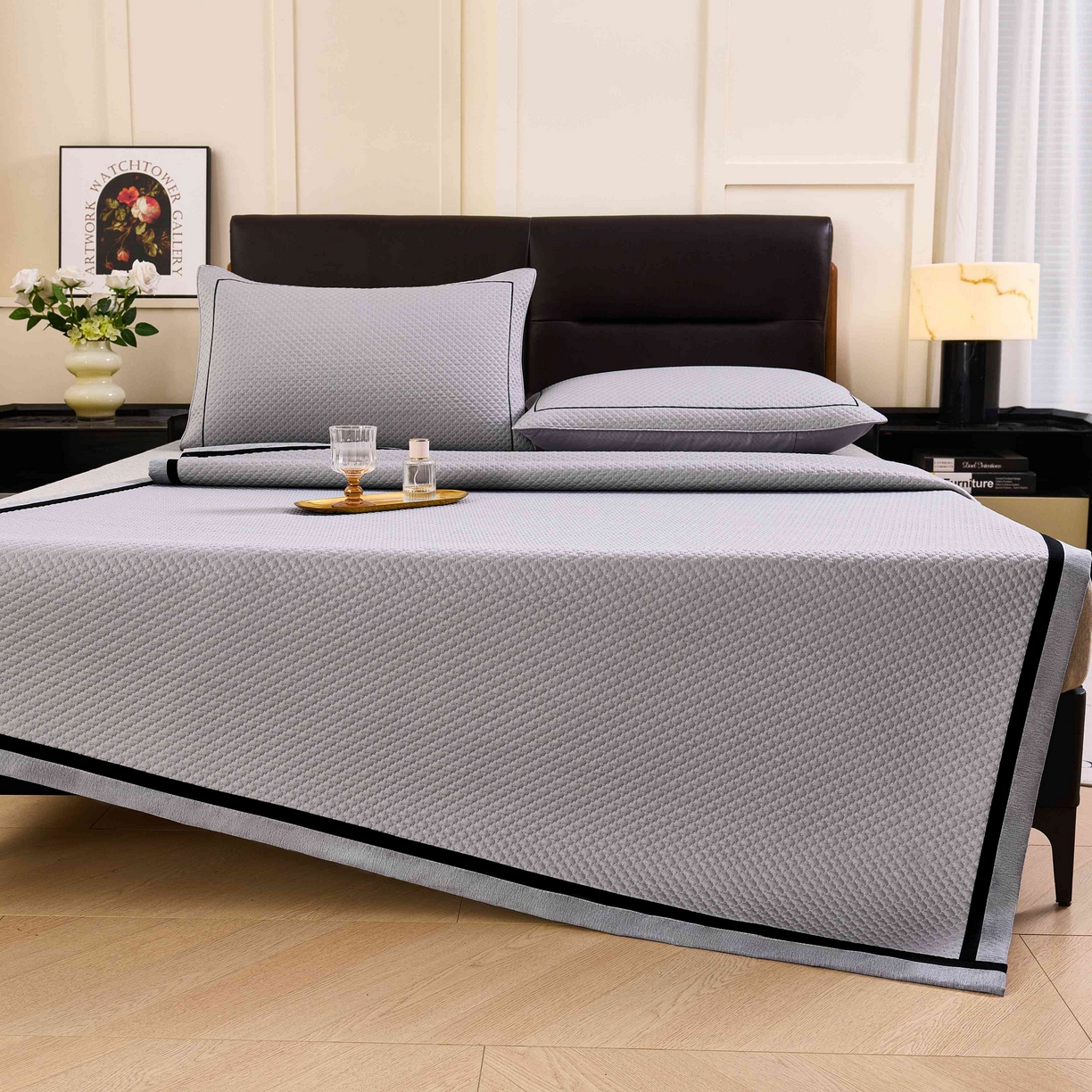 91家纺网 家纺一手货源 找家纺 （总）梵克保罗 2026春夏新款凉感豆豆席极简织带平席款凉席极简贴边款