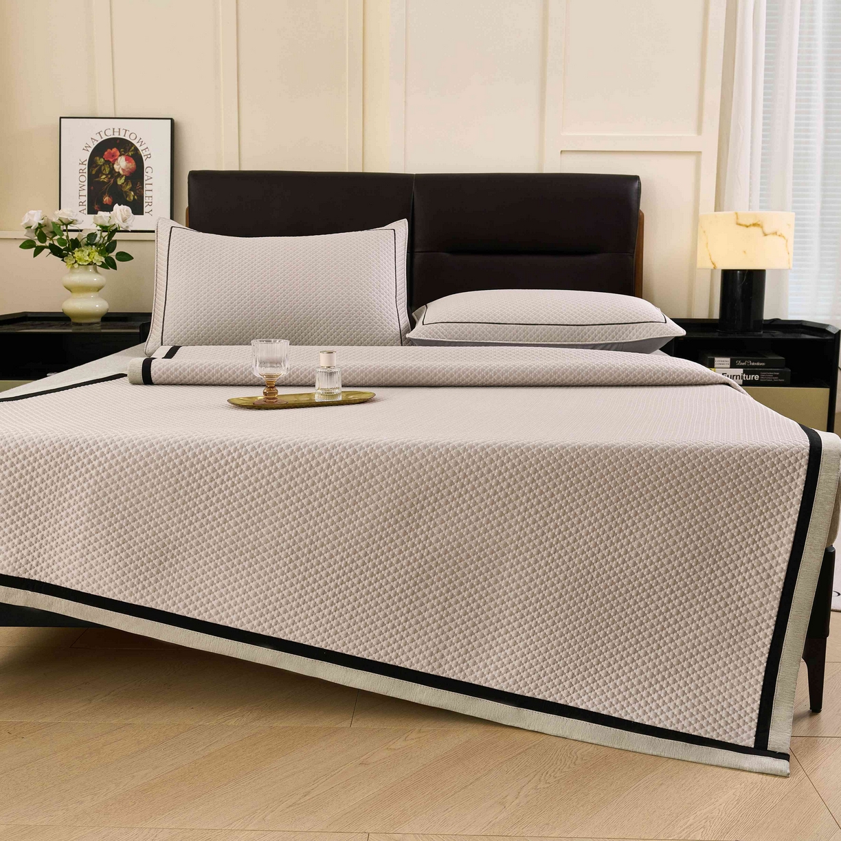 91家纺网 家纺一手货源 找家纺 （总）梵克保罗 2026春夏新款凉感豆豆席极简织带平席款凉席极简贴边款