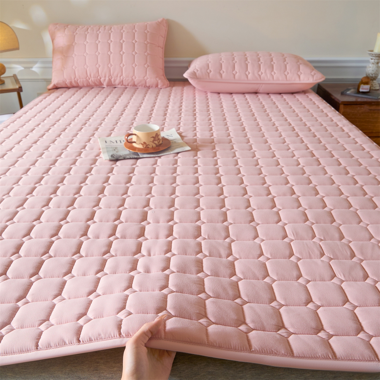 居眠 2026新款防水防滑夹棉床护垫-星格 星格-粉