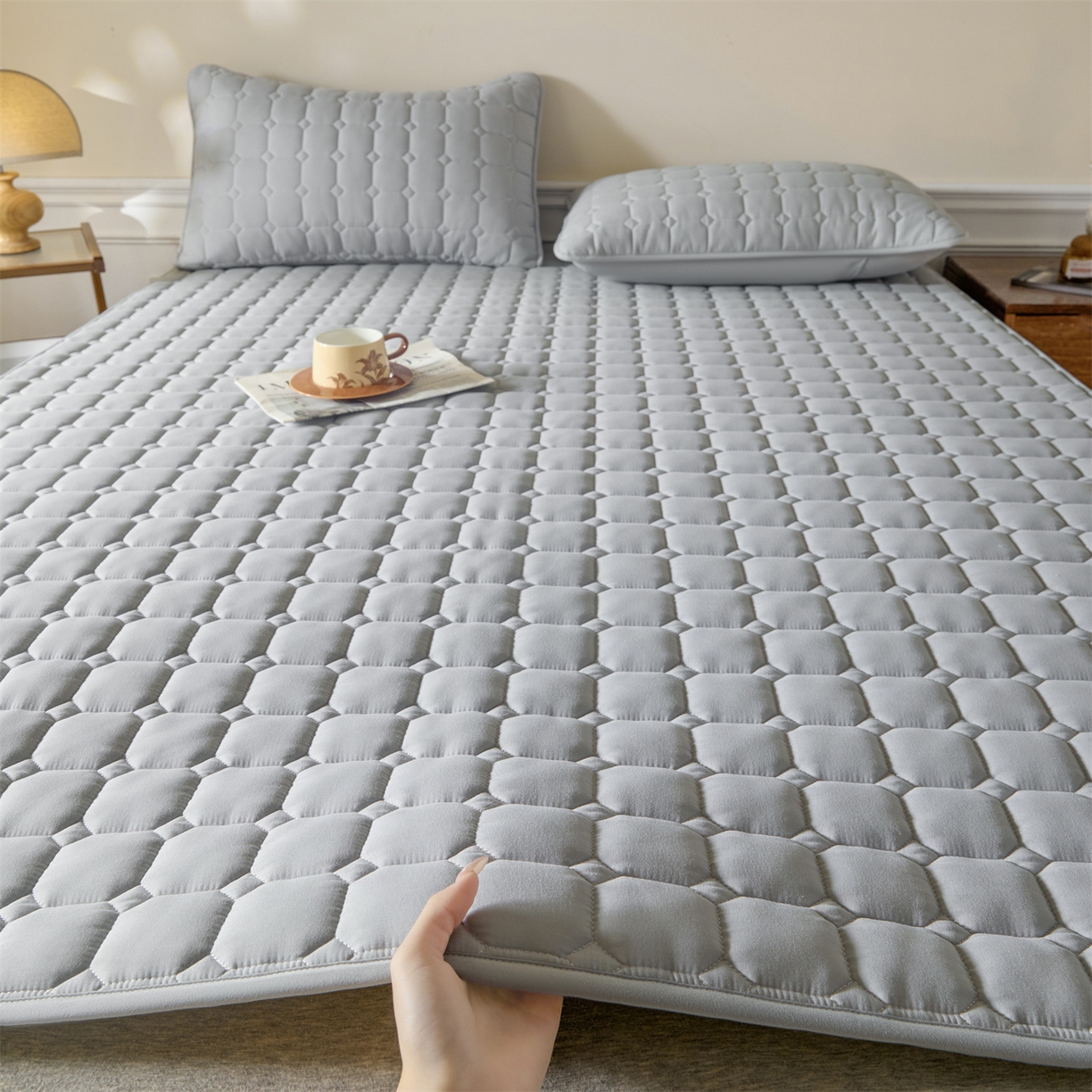 居眠 2026新款防水防滑夹棉床护垫-星格 星格-灰