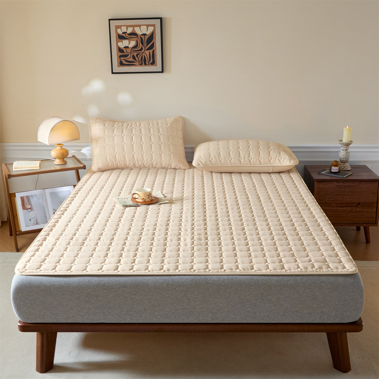 91家纺网 家纺一手货源 找家纺 居眠 2026新款防水防滑夹棉床护垫-星格 星格-卡