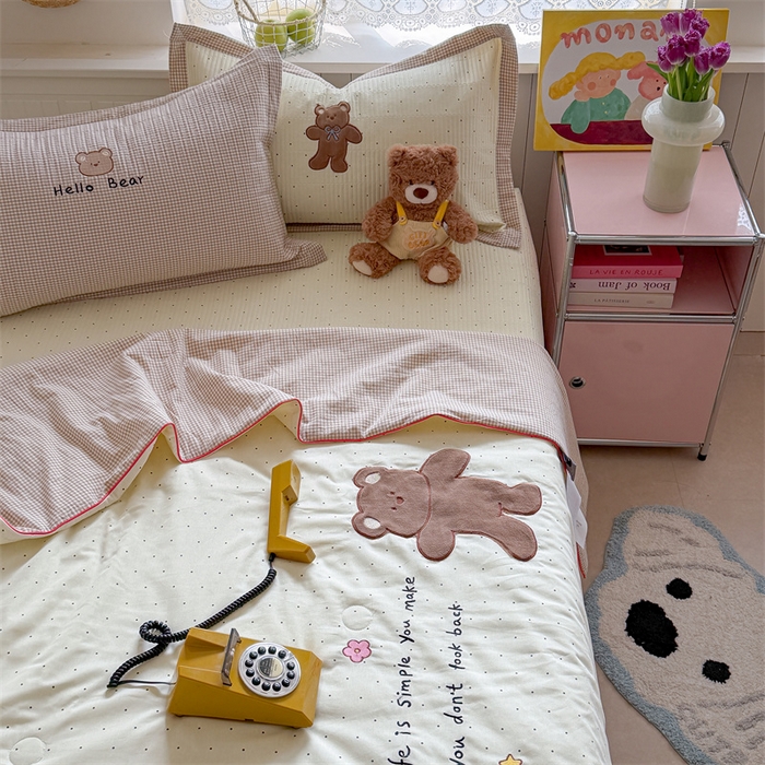 暖生活 2026新款工艺款全棉水洗棉床盖单品床盖床盖单件 快乐小熊