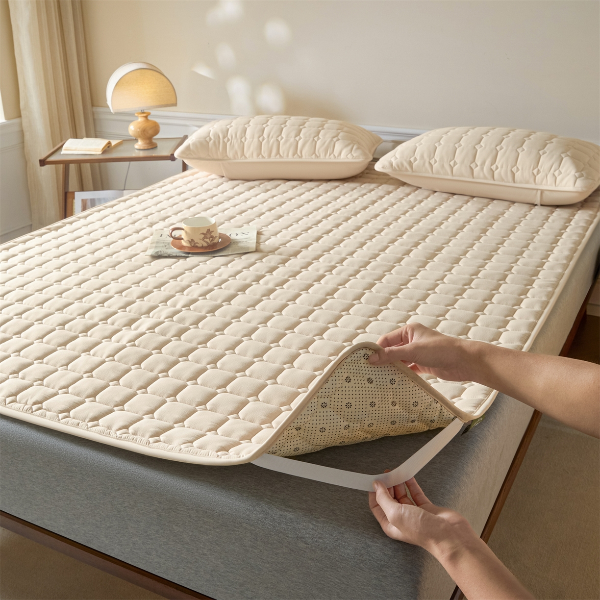 91家纺网 家纺一手货源 找家纺 居眠 2026新款防水防滑夹棉床护垫-星格 星格-卡