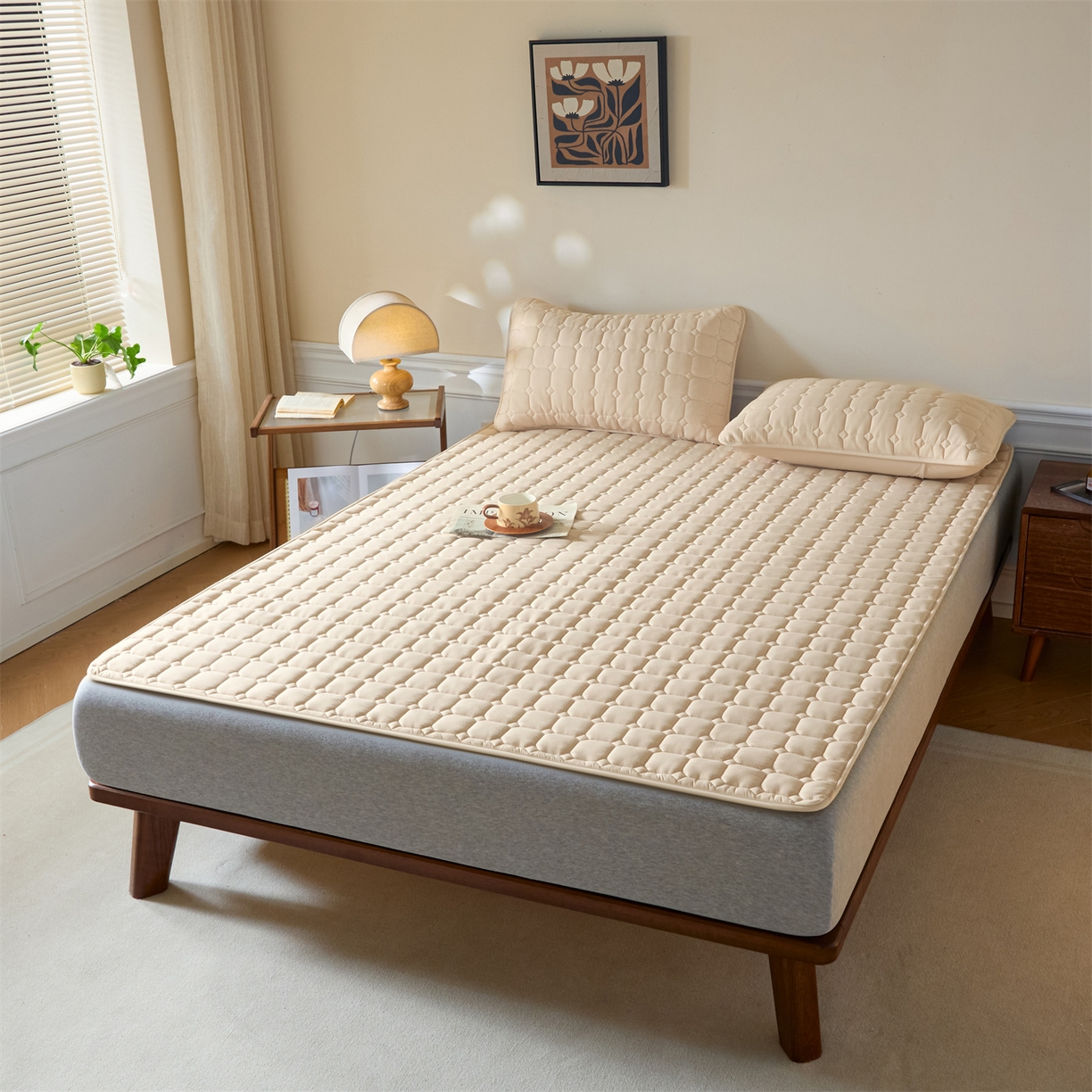 91家纺网 家纺一手货源 找家纺 居眠 2026新款防水防滑夹棉床护垫-星格 星格-卡