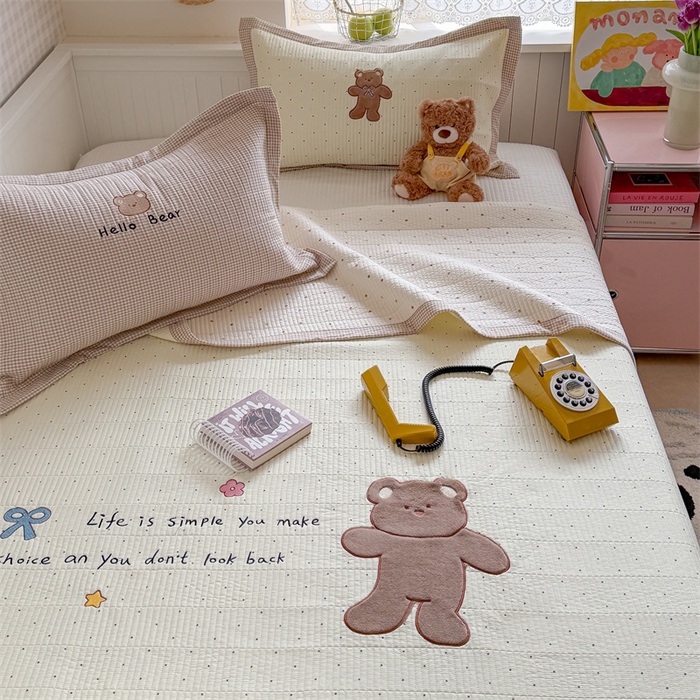 91家纺网 家纺一手货源 找家纺 暖生活 2026新款工艺款全棉水洗棉床盖单品床盖床盖单件 快乐小熊