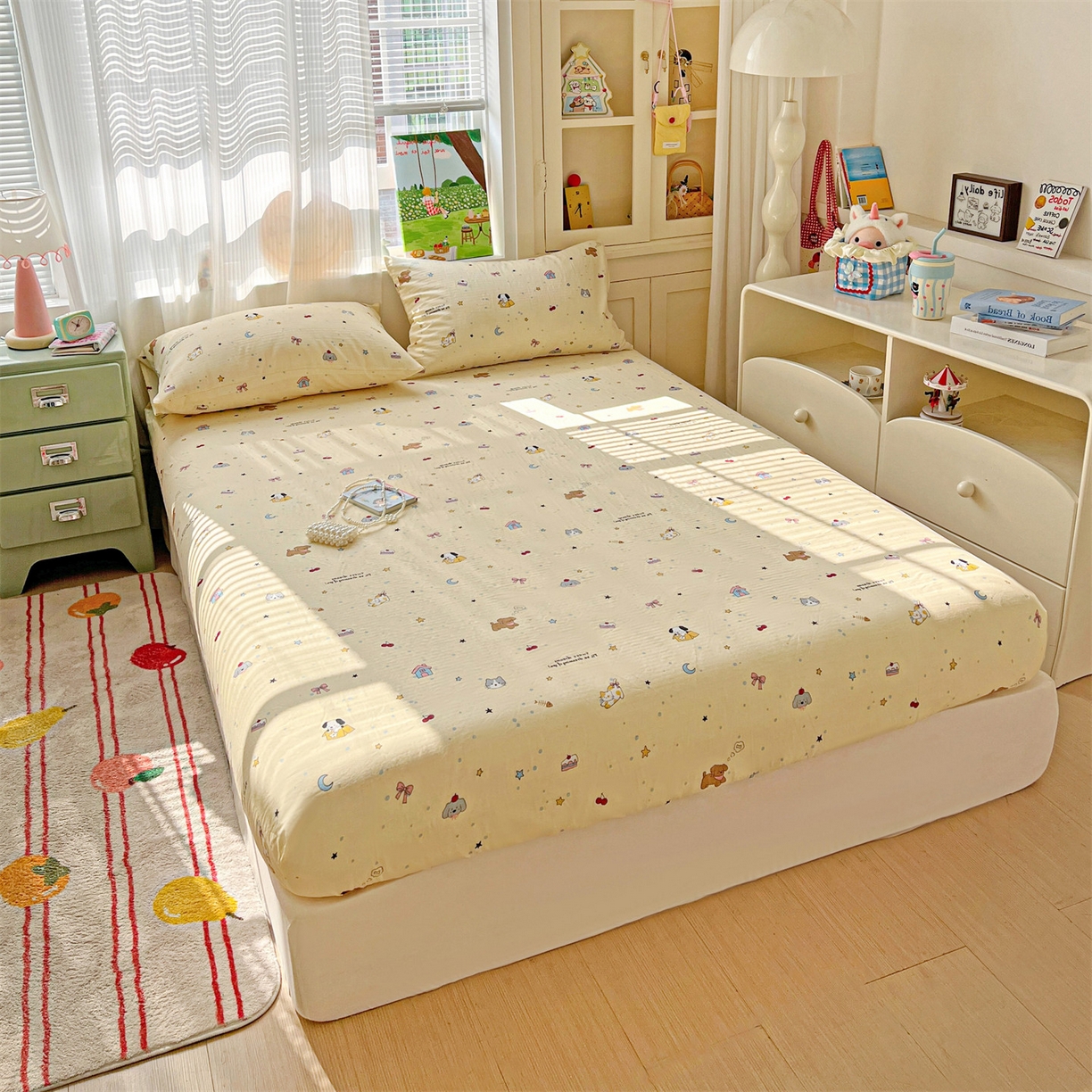 91家纺网 家纺一手货源 找家纺 名兮家居 2026新款全棉纯棉A类卡通时尚风双层纱床笠单品床笠床笠单件 双层纱-狗狗幻想