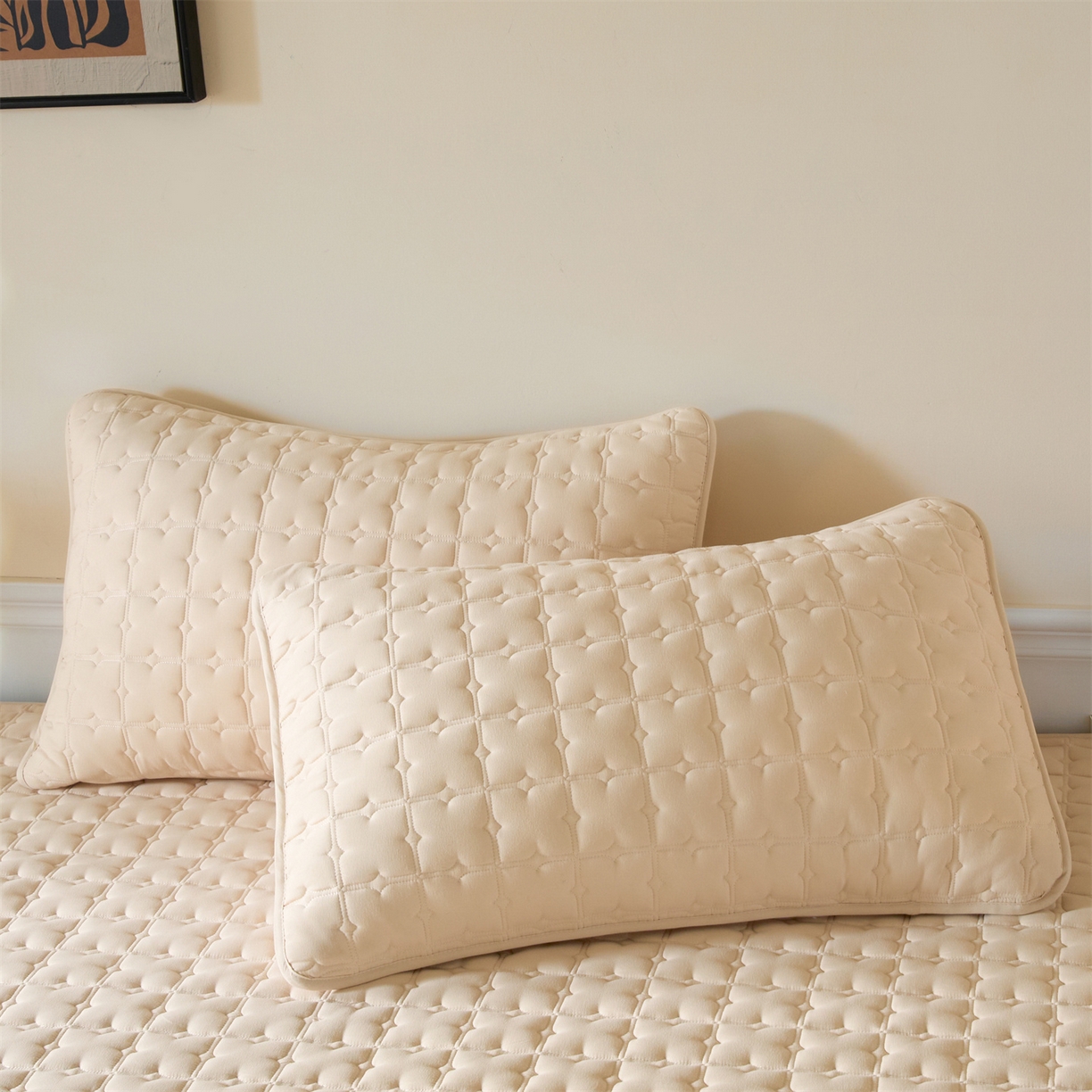 91家纺网 家纺一手货源 找家纺 居眠 2026新款防水防滑夹棉床护垫-花叶 花叶-卡