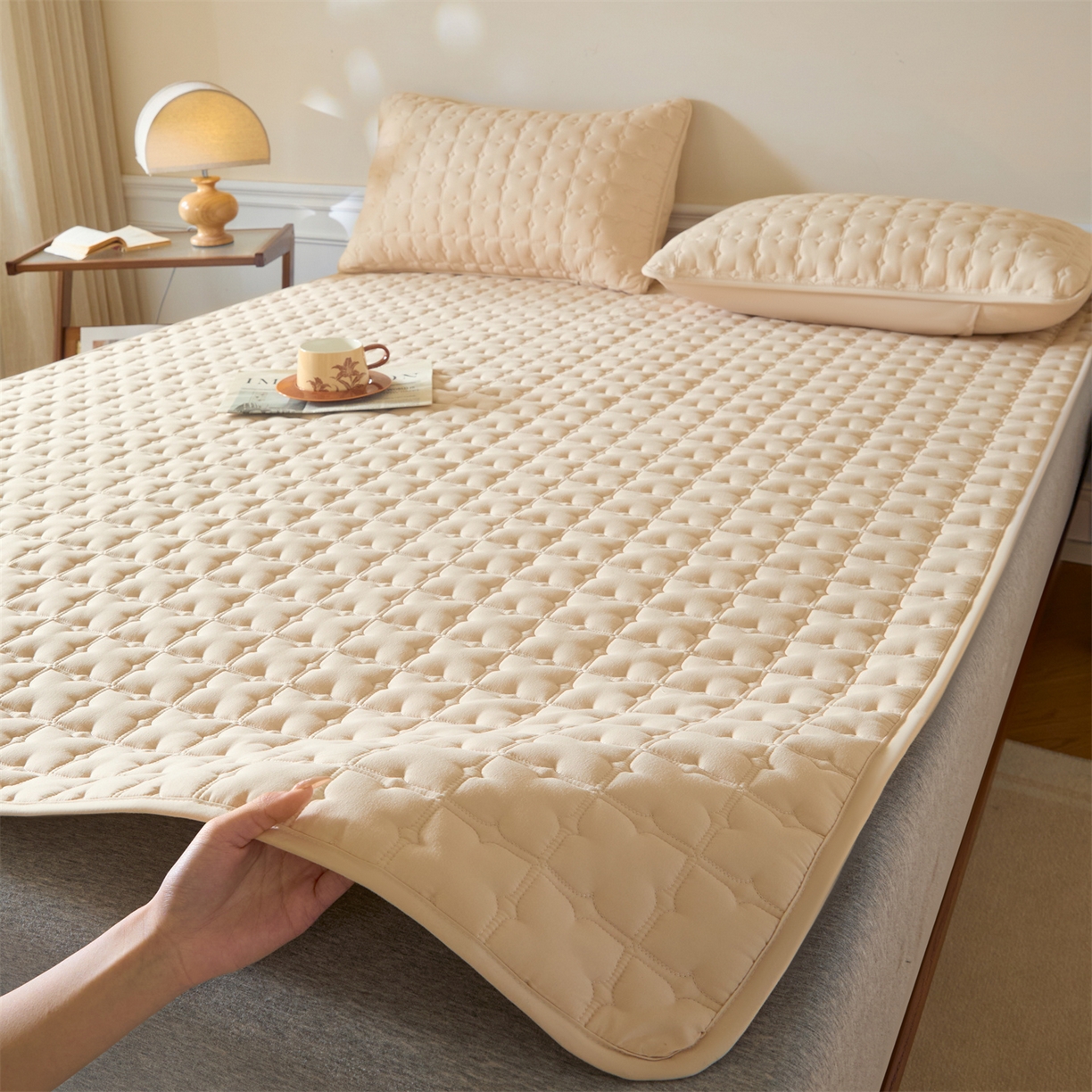 居眠 2026新款防水防滑夹棉床护垫-花叶 花叶-卡