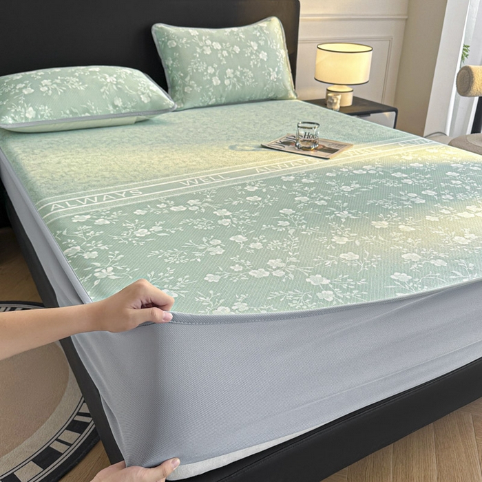 91家纺网 家纺一手货源 找家纺 可恩欣 2026新款冰丝提花软床笠单品床笠床笠单件 阑珊--绿