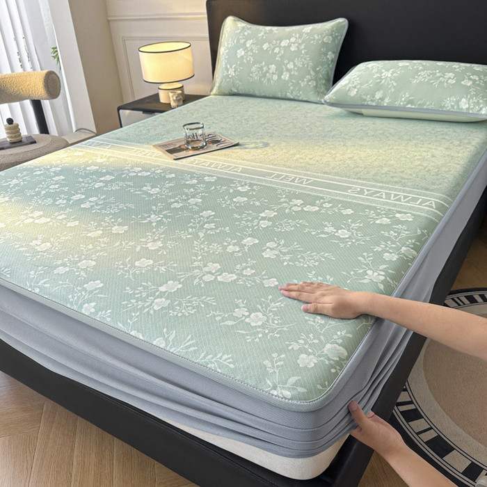 91家纺网 家纺一手货源 找家纺 可恩欣 2026新款冰丝提花软床笠单品床笠床笠单件 阑珊--绿