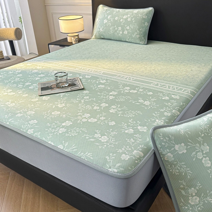 91家纺网 家纺一手货源 找家纺 可恩欣 2026新款冰丝提花软床笠单品床笠床笠单件 阑珊--绿