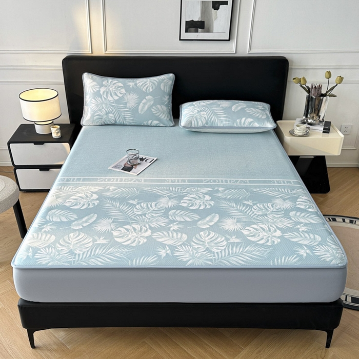 91家纺网 家纺一手货源 找家纺 可恩欣 2026新款冰丝提花软床笠单品床笠床笠单件 轻叶-蓝