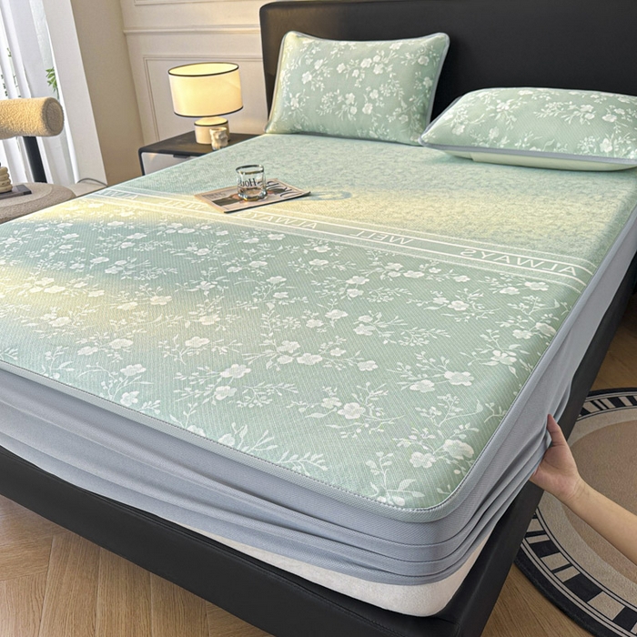 91家纺网 家纺一手货源 找家纺 可恩欣 2026新款冰丝提花软床笠单品床笠床笠单件 阑珊--绿