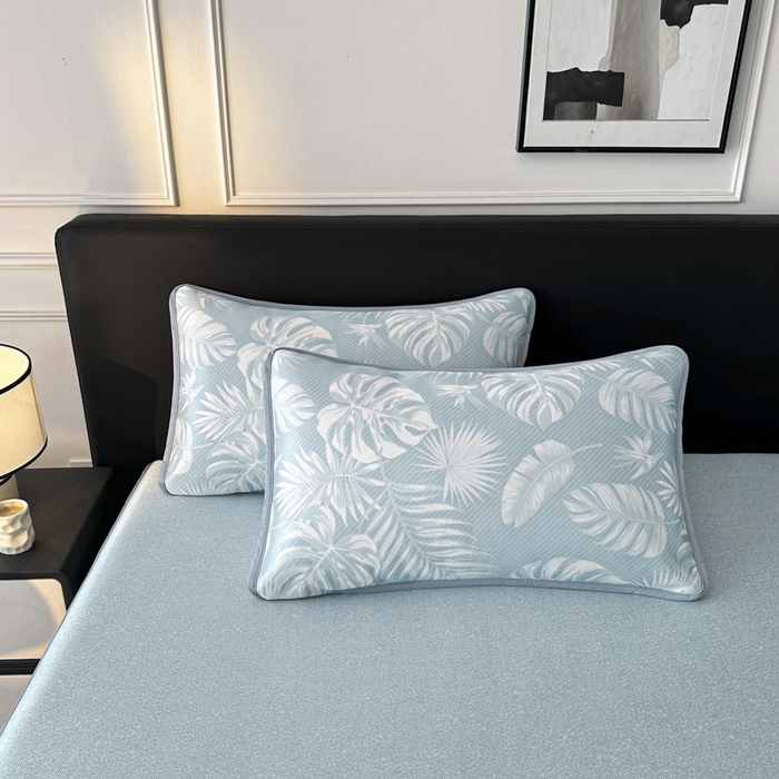 91家纺网 家纺一手货源 找家纺 可恩欣 2026新款冰丝提花软床笠单品床笠床笠单件 轻叶-蓝