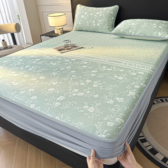 91家纺网 家纺一手货源 找家纺 可恩欣 2026新款冰丝提花软床笠单品床笠床笠单件 阑珊--绿