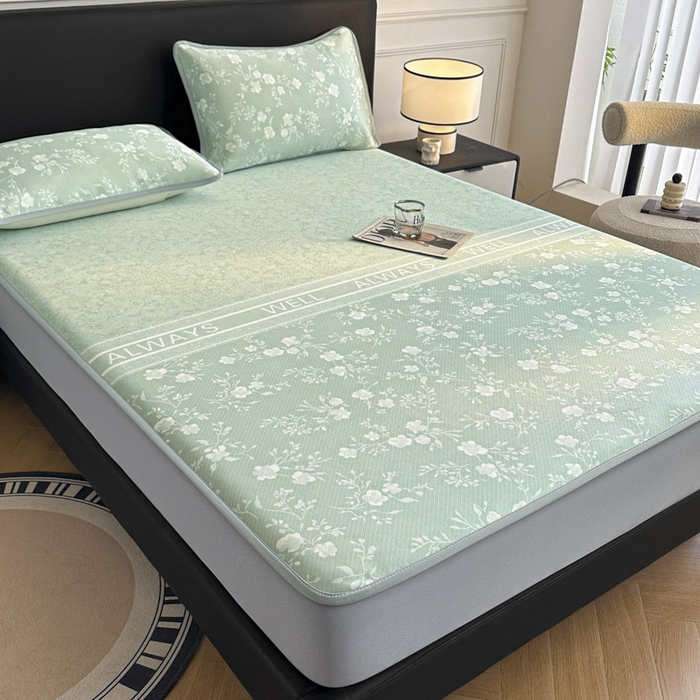 91家纺网 家纺一手货源 找家纺 可恩欣 2026新款冰丝提花软床笠单品床笠床笠单件 阑珊--绿