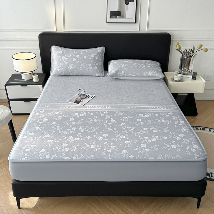 91家纺网 家纺一手货源 找家纺 可恩欣 2026新款冰丝提花软床笠单品床笠床笠单件 阑珊-灰