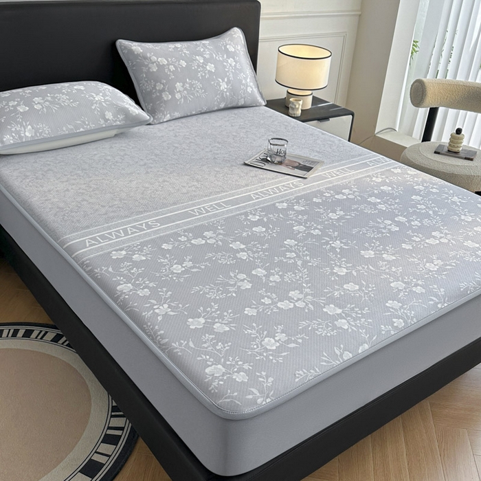 91家纺网 家纺一手货源 找家纺 可恩欣 2026新款冰丝提花软床笠单品床笠床笠单件 阑珊-灰