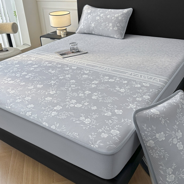 91家纺网 家纺一手货源 找家纺 可恩欣 2026新款冰丝提花软床笠单品床笠床笠单件 阑珊-灰