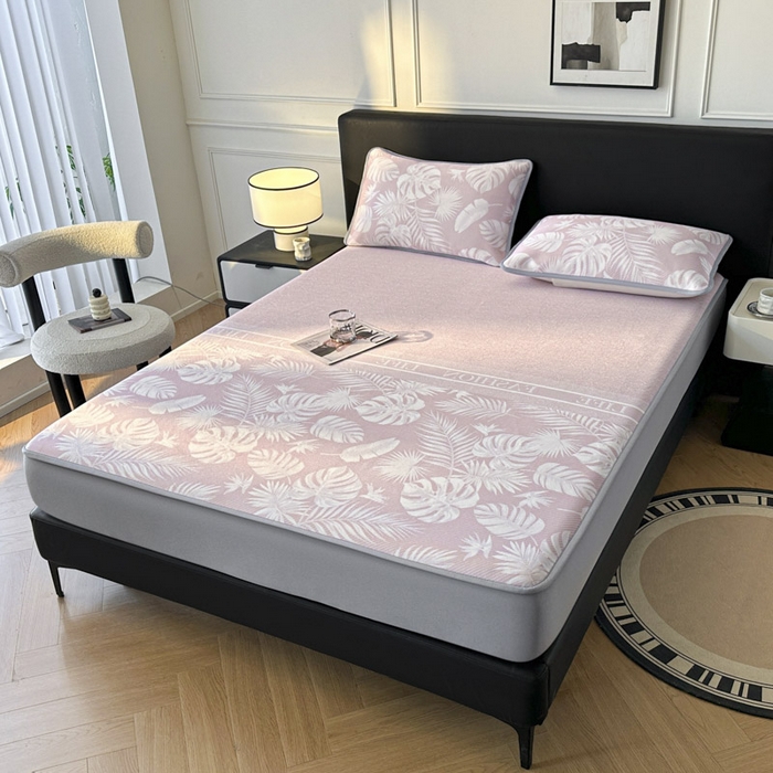 91家纺网 家纺一手货源 找家纺 可恩欣 2026新款冰丝提花软床笠单品床笠床笠单件 轻叶-粉