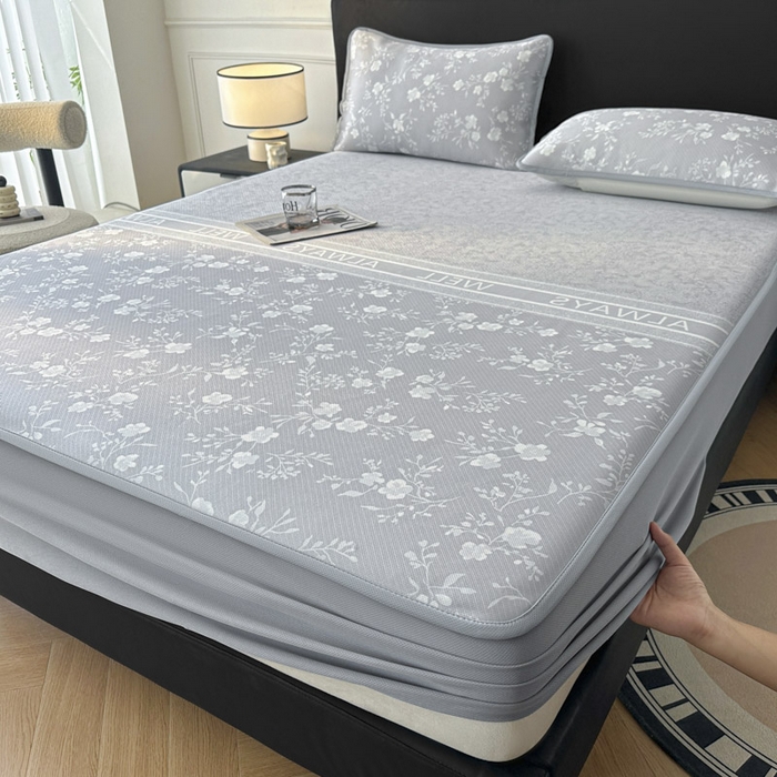 91家纺网 家纺一手货源 找家纺 可恩欣 2026新款冰丝提花软床笠单品床笠床笠单件 阑珊-灰