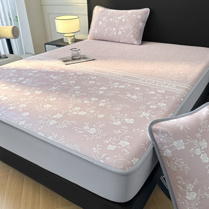 91家纺网 家纺一手货源 找家纺 可恩欣 2026新款冰丝提花软床笠单品床笠床笠单件 阑珊-粉