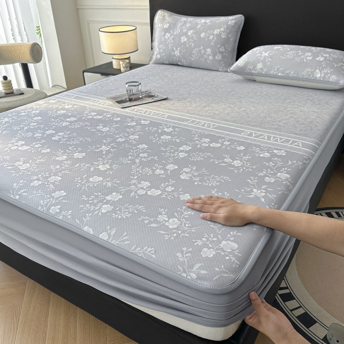 91家纺网 家纺一手货源 找家纺 可恩欣 2026新款冰丝提花软床笠单品床笠床笠单件 阑珊-灰