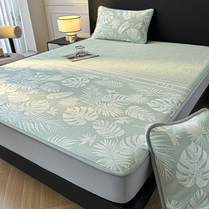 91家纺网 家纺一手货源 找家纺 可恩欣 2026新款冰丝提花软床笠单品床笠床笠单件 轻叶-绿