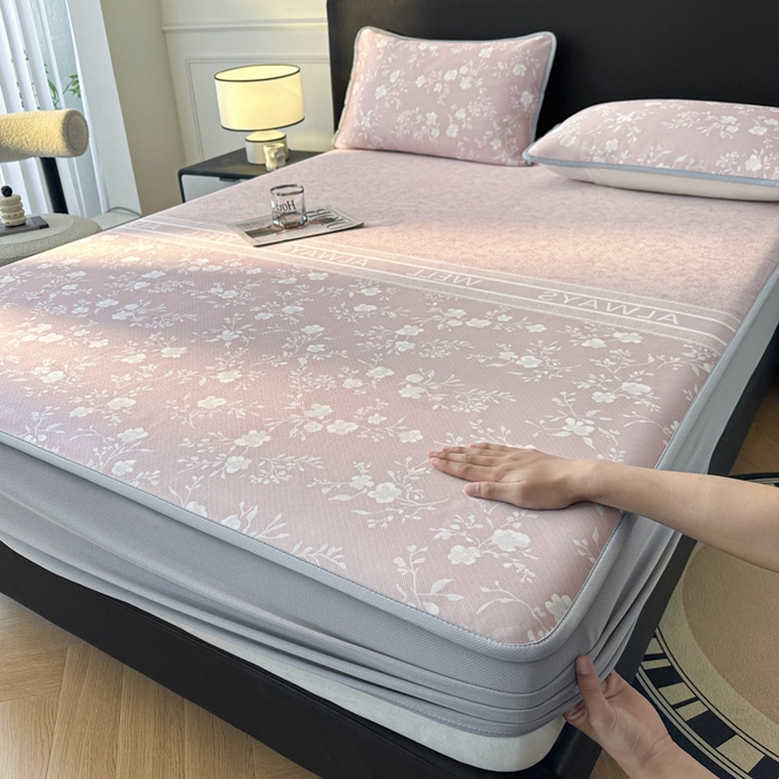 91家纺网 家纺一手货源 找家纺 可恩欣 2026新款冰丝提花软床笠单品床笠床笠单件 阑珊-粉