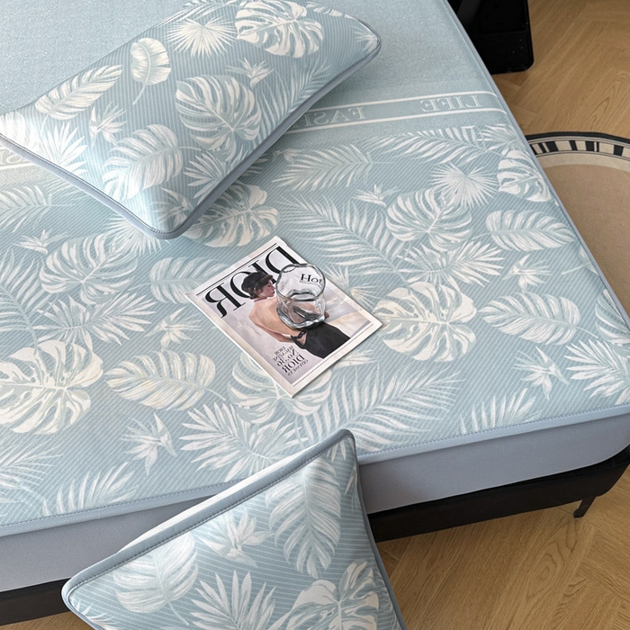 91家纺网 家纺一手货源 找家纺 可恩欣 2026新款冰丝提花软床笠单品床笠床笠单件 轻叶-蓝