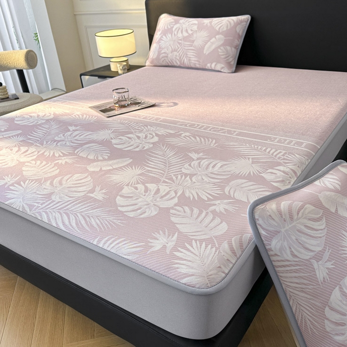 91家纺网 家纺一手货源 找家纺 可恩欣 2026新款冰丝提花软床笠单品床笠床笠单件 轻叶-粉