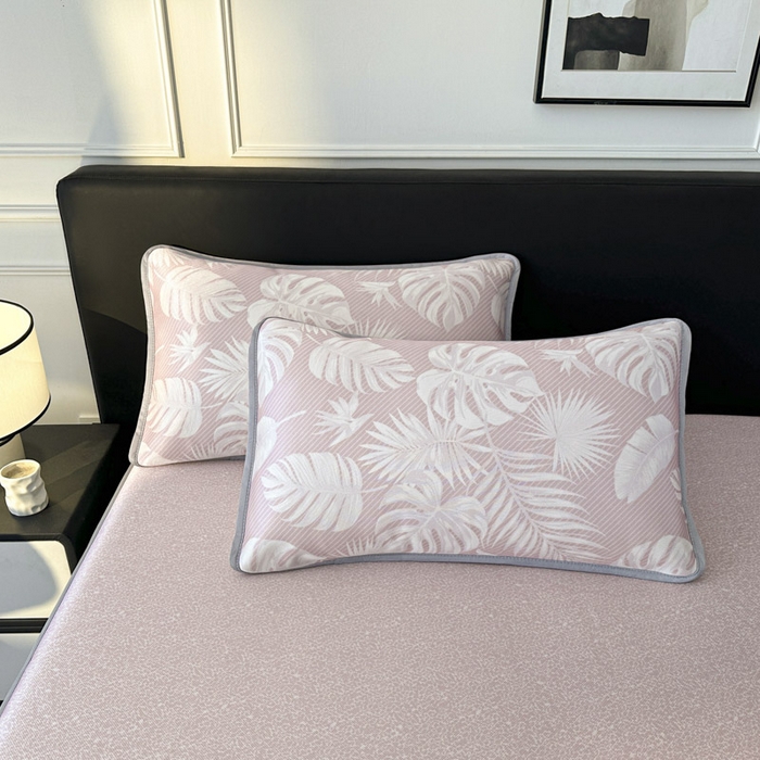 91家纺网 家纺一手货源 找家纺 可恩欣 2026新款冰丝提花软床笠单品床笠床笠单件 轻叶-粉